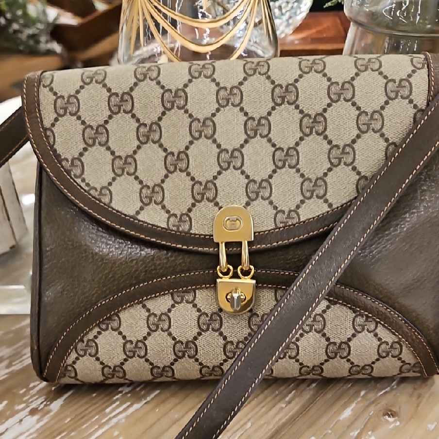 Gucci Signature Brown And Cream Crossbody Bag